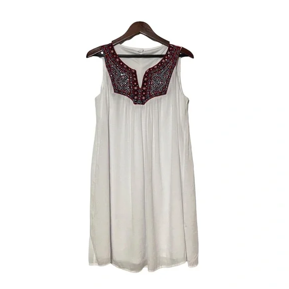 Dress Barn Westport White Sleeveless Dress Embroidered Flowy Boho - Picture 13 of 13